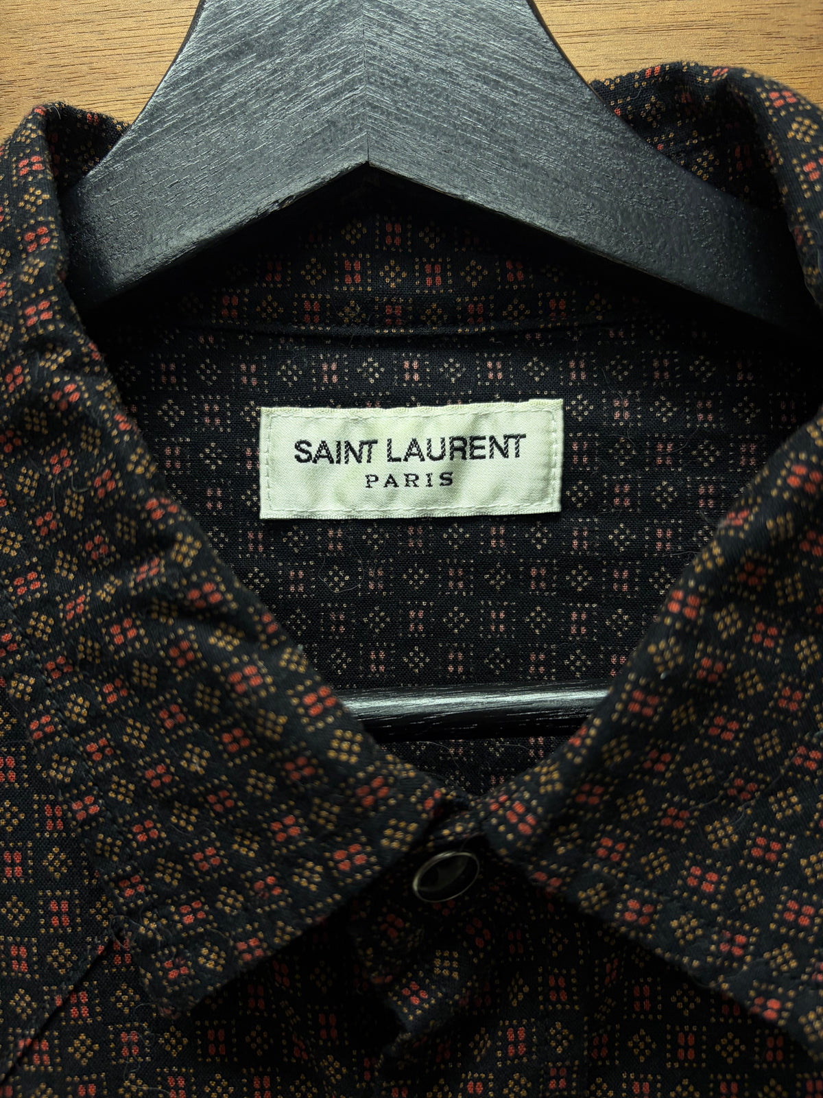 2019 Saint Laurent Black/Red Patterned Button Snap Western Shirt