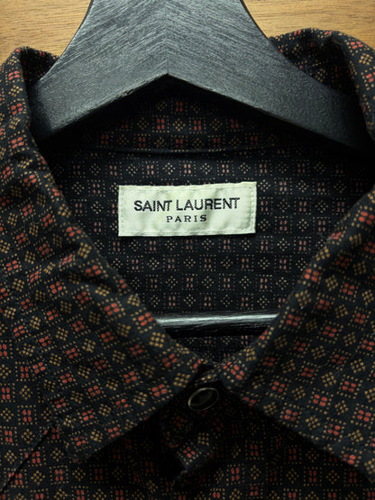 2019 Saint Laurent Black/Red Patterned Button Snap Western Shirt