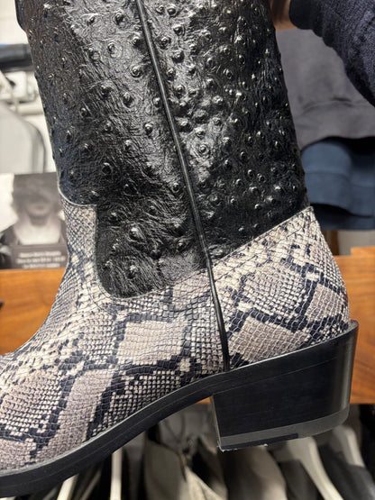 Martine Rose Ostrich/Snakeskin Embossed Leather Cowboy Boots