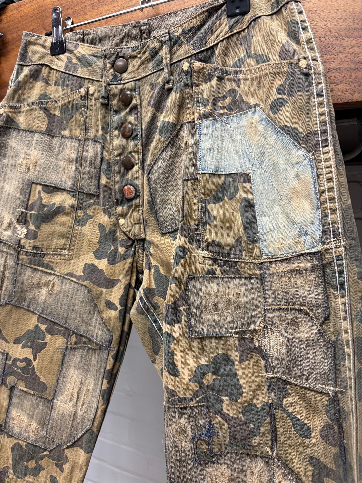 Kapital Repaired Camoflage Denim Boro Shorts
