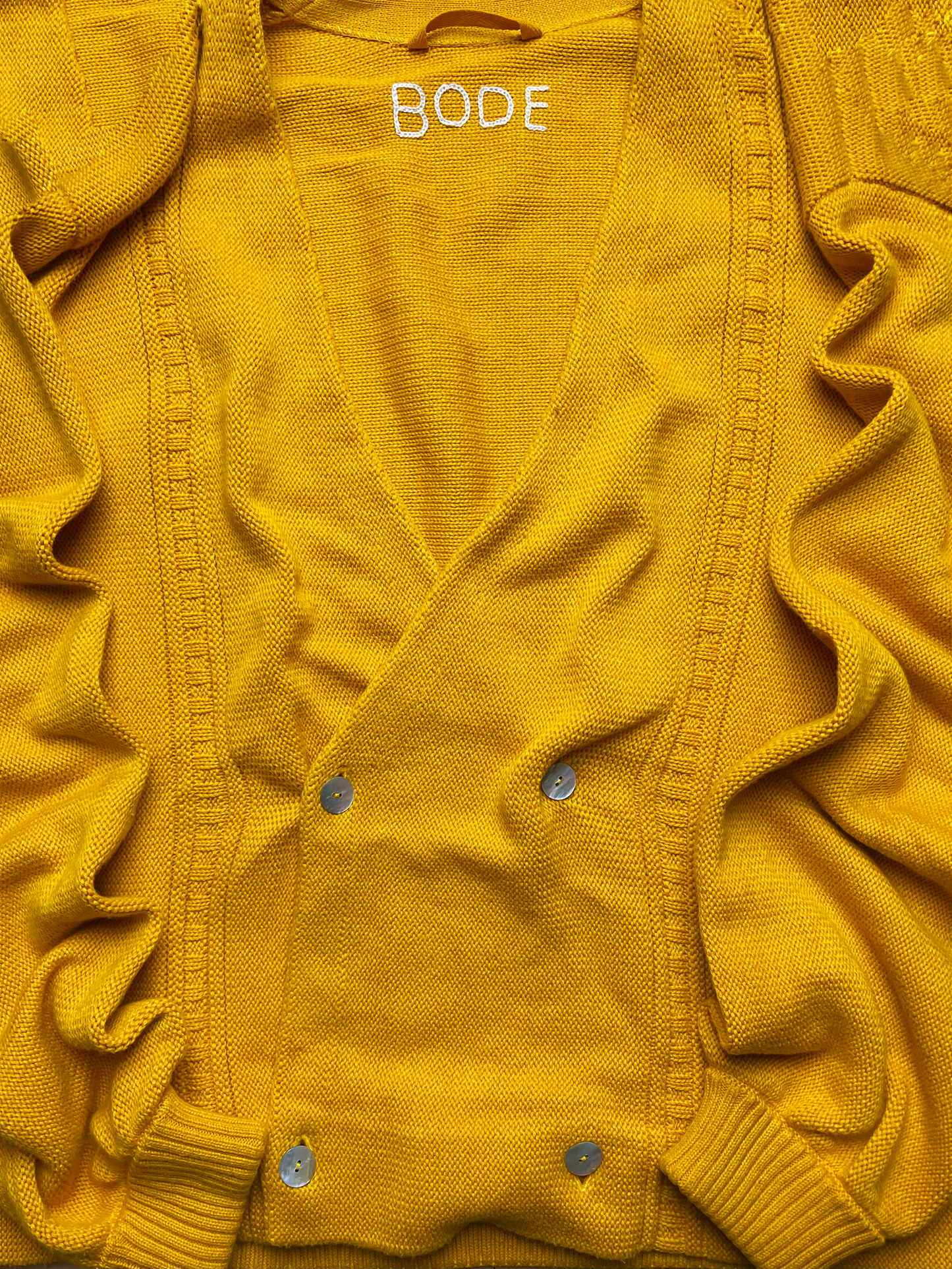 Bode Double Breasted Marigold Yellow Cardigan