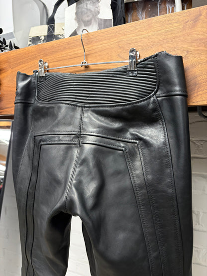 AW2024 Balenciaga ‘Low Waisted’ Unfinished Waistband Black Leather Motorcycle Pants