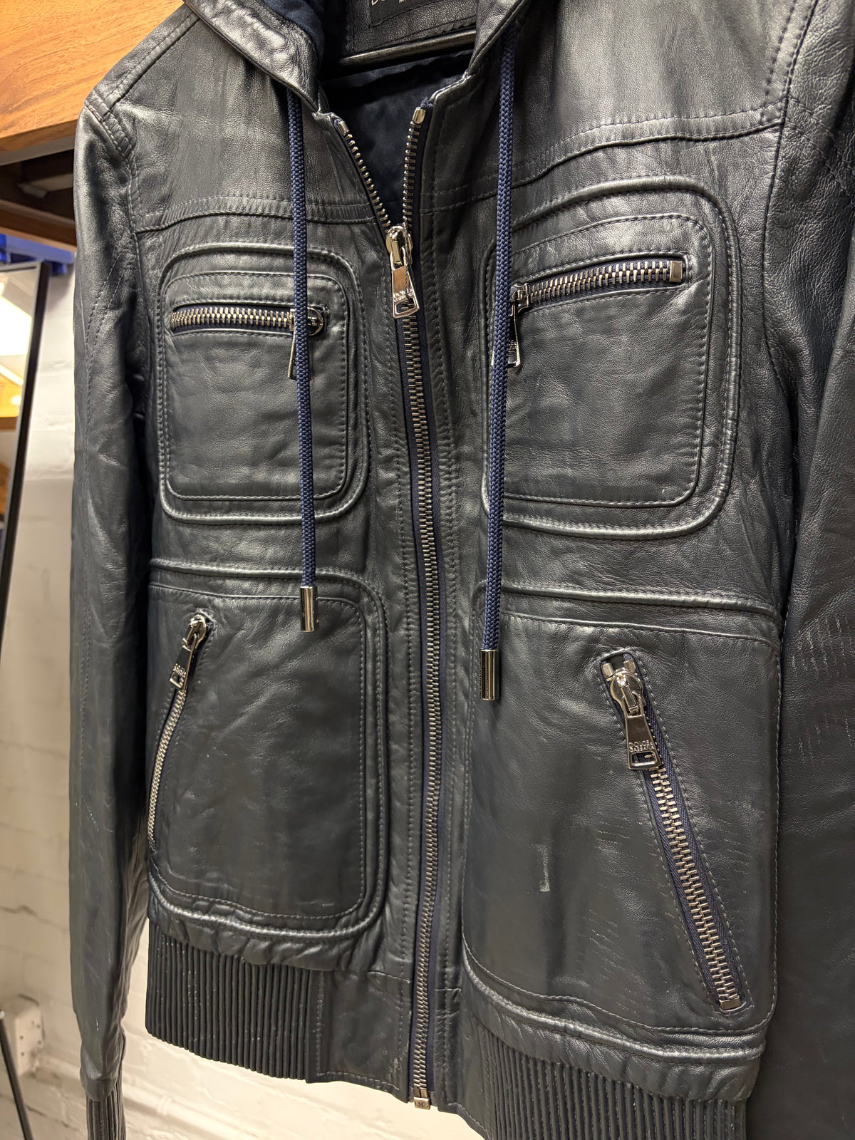 2000s Dolce & Gabbana ‘Mainline’ Hooded Lambskin Leather Cargo Bomber Jacket