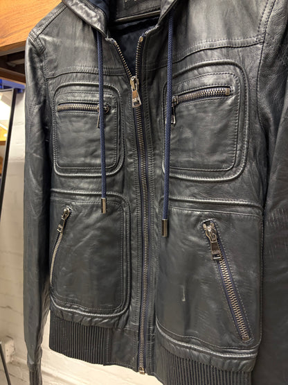 2000s Dolce & Gabbana ‘Mainline’ Hooded Lambskin Leather Cargo Bomber Jacket