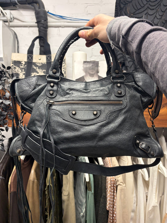 Balenciaga Black/Silver Hardware ‘City’ Bag with Crossbody Strap