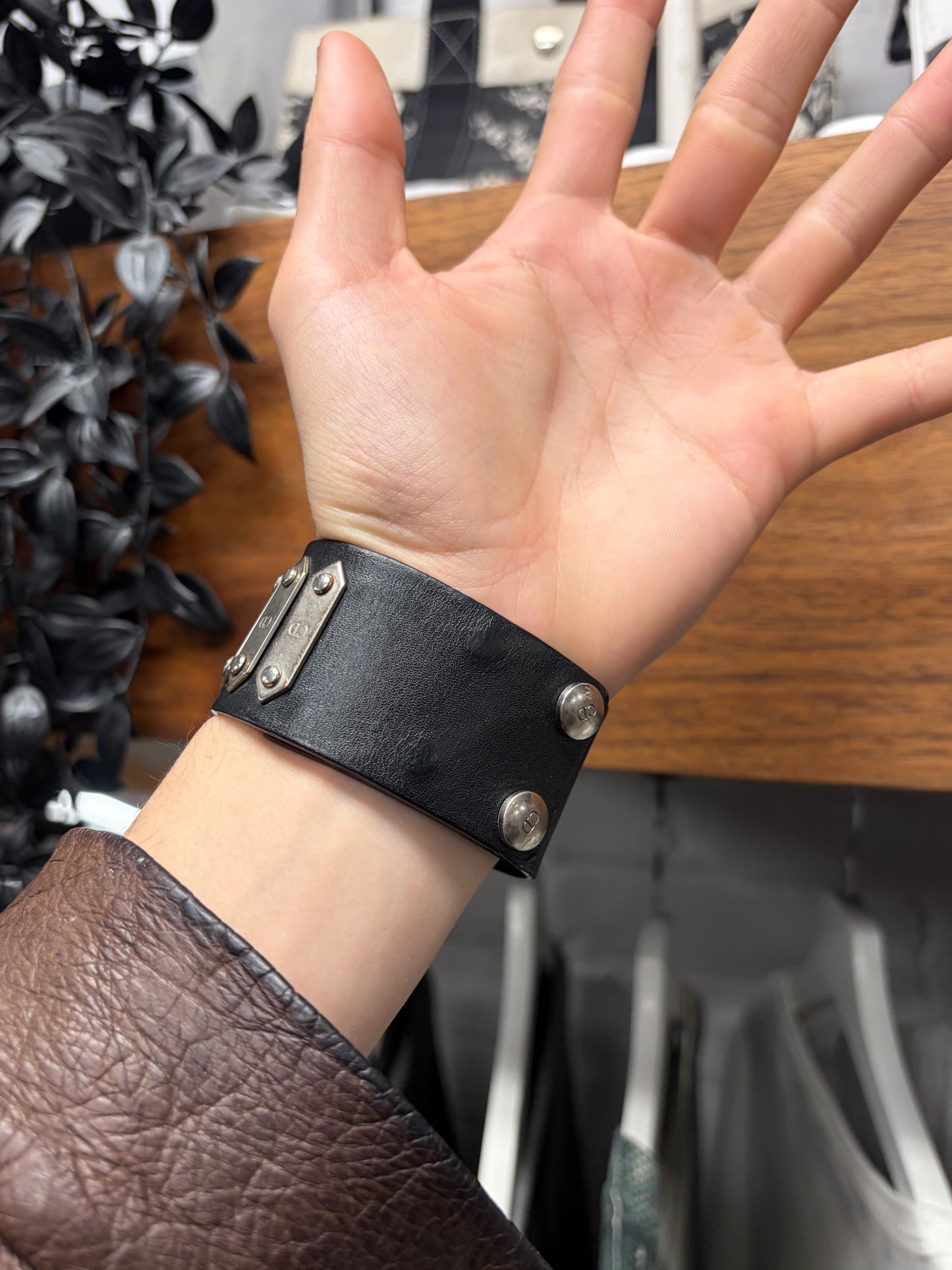 SS2004 Dior Homme by Hedi Slimane ‘Strip’ Studded Black/Silver Leather Bracelet