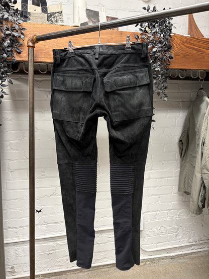SS2015 Rick Owens ‘Faun’ Black Suede ‘Memphis Cut’ Leather Biker Pants