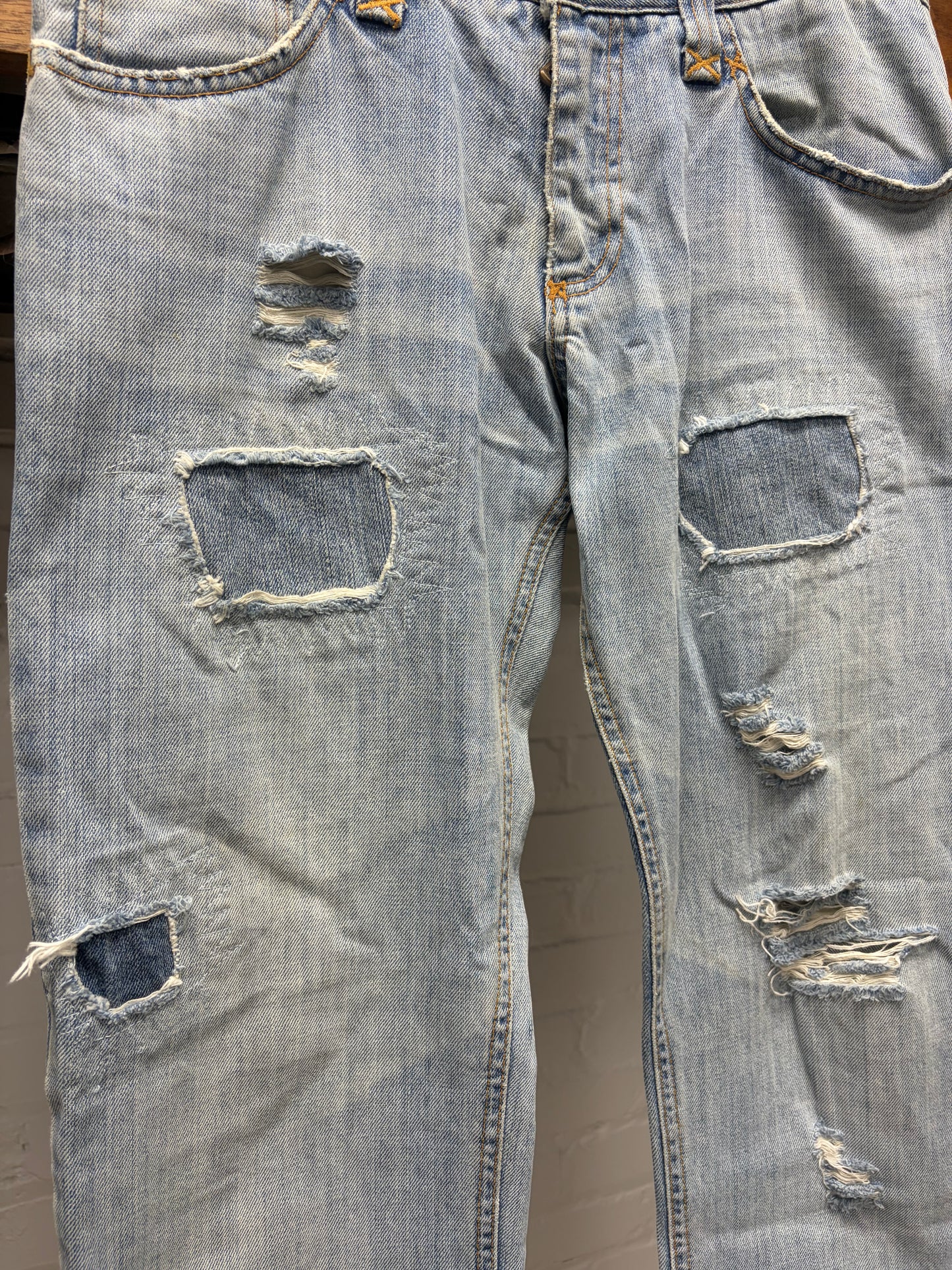 2000s Dolce & Gabbana ‘Distress Repaired’ Light Wash Blue Flared Leg Denim
