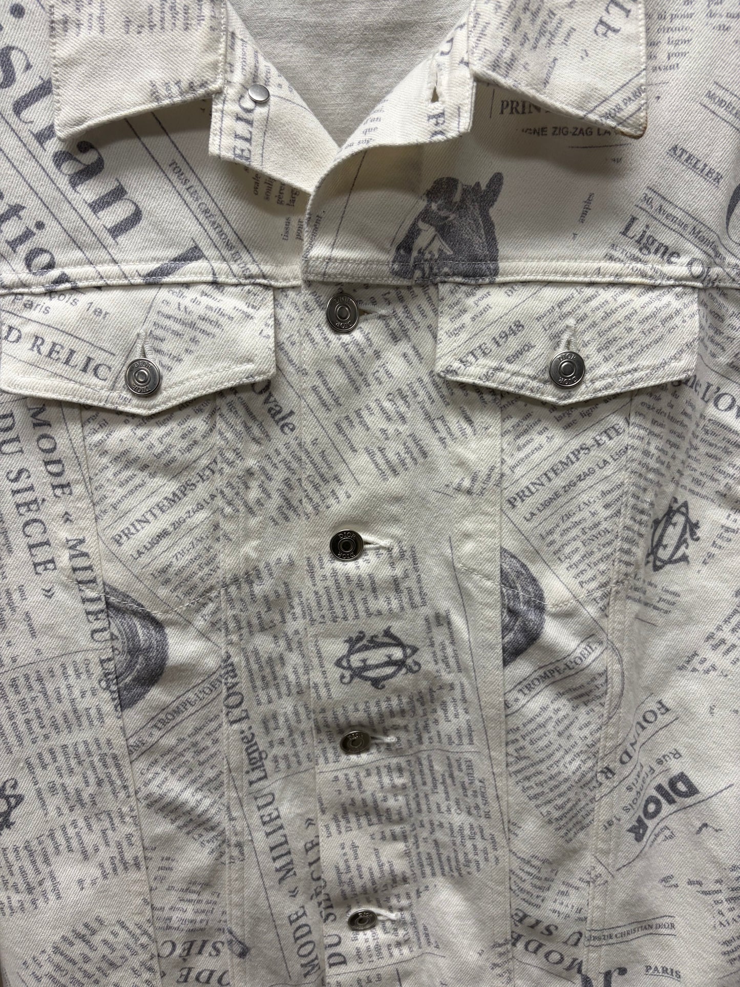 2020 Dior x Daniel Arsham ‘Newspaper Print’ Denim Trucker Jacket