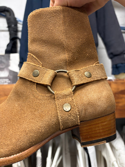 Saint Laurent ‘Wyatt’ Harness Brown Suede Pointed Toe Chelsea Boots