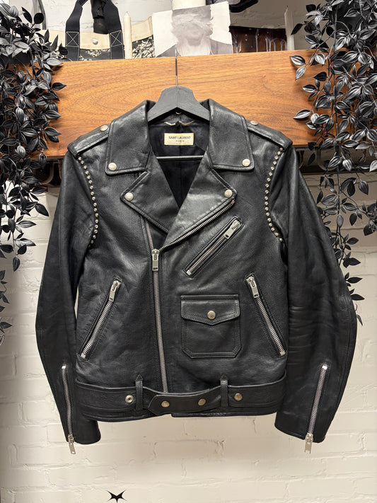 SS2014 Saint Laurent by Hedi Slimane ‘L17’ Rivet Studded Black Leather Biker Jacket
