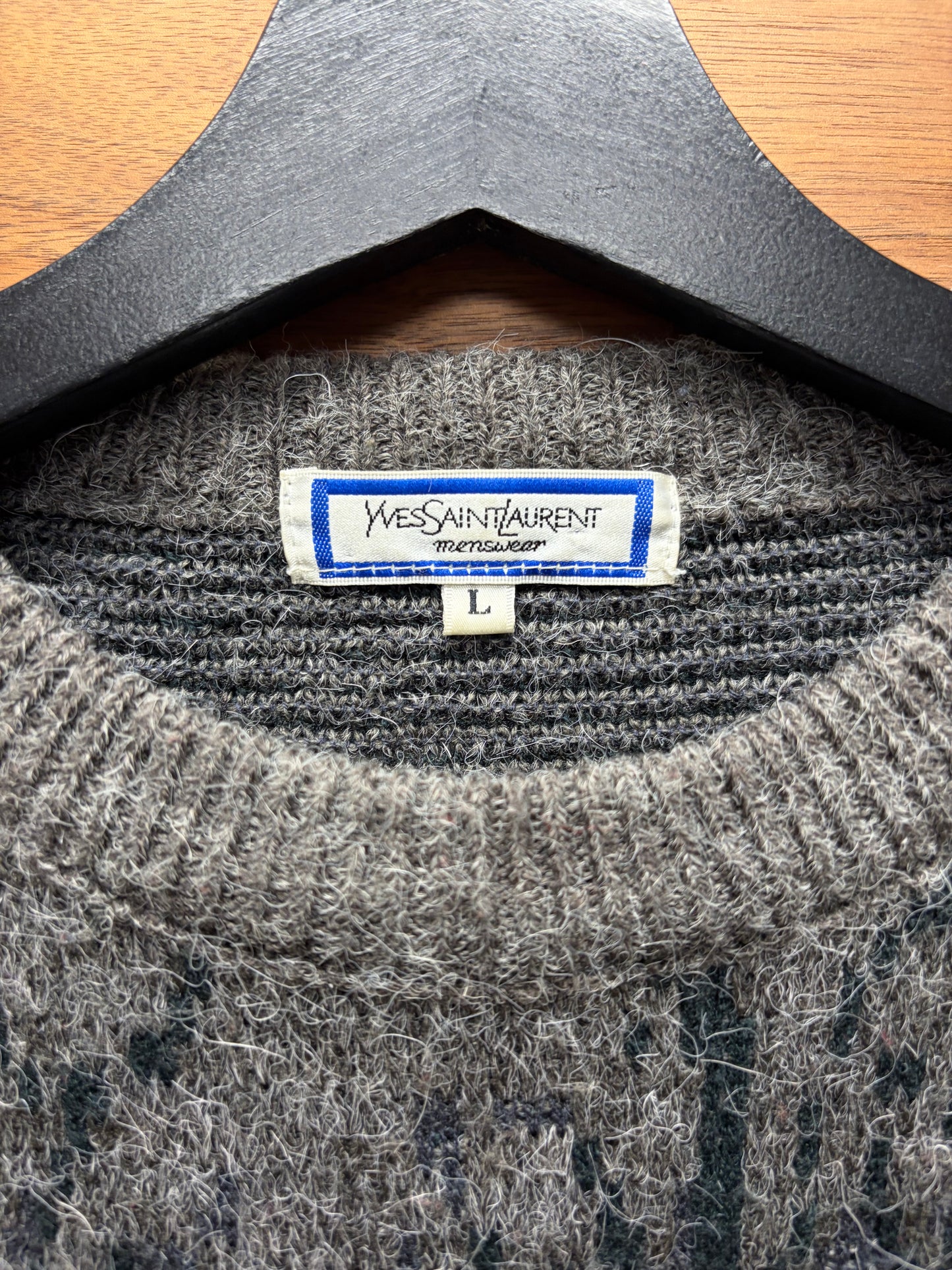 Vintage 80s Yves Saint Laurent ‘Treeline’ YSL Embroidered Logo Wool Sweater