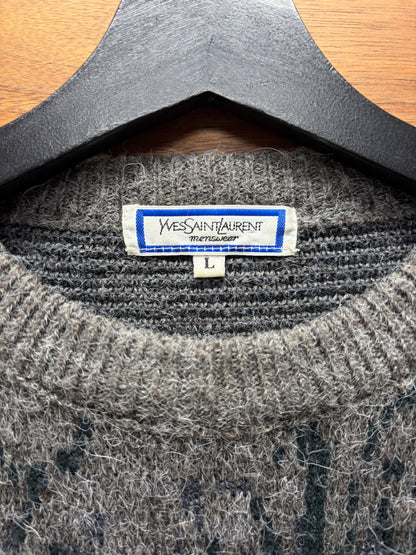 Vintage 80s Yves Saint Laurent ‘Treeline’ YSL Embroidered Logo Wool Sweater