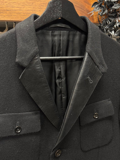 2000s Gucci ‘Leather Lapel’ Black Wool Slim Cut Blazer