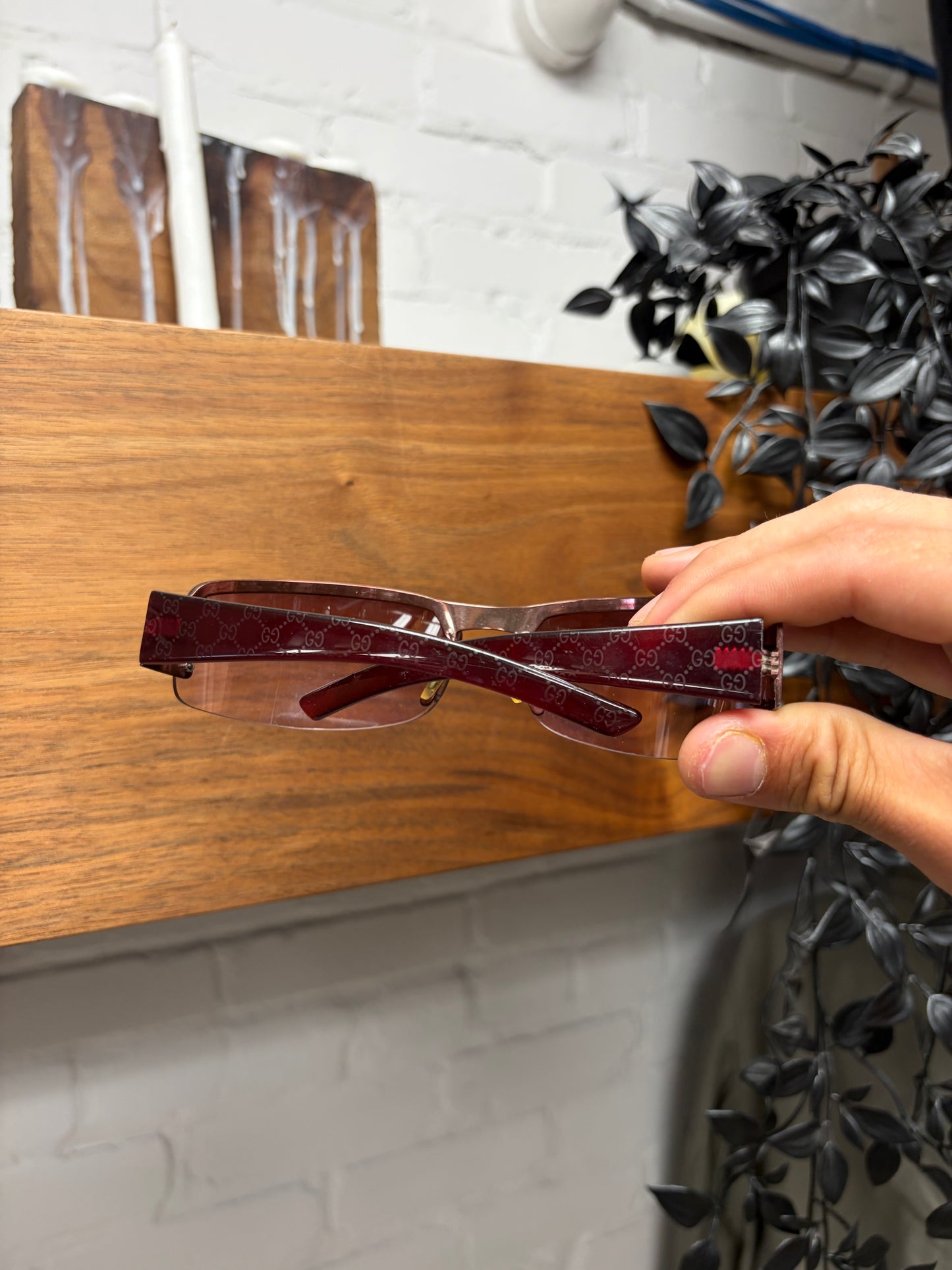 Gucci Purple ‘Studded’ Rimless Monogram Sunglasses