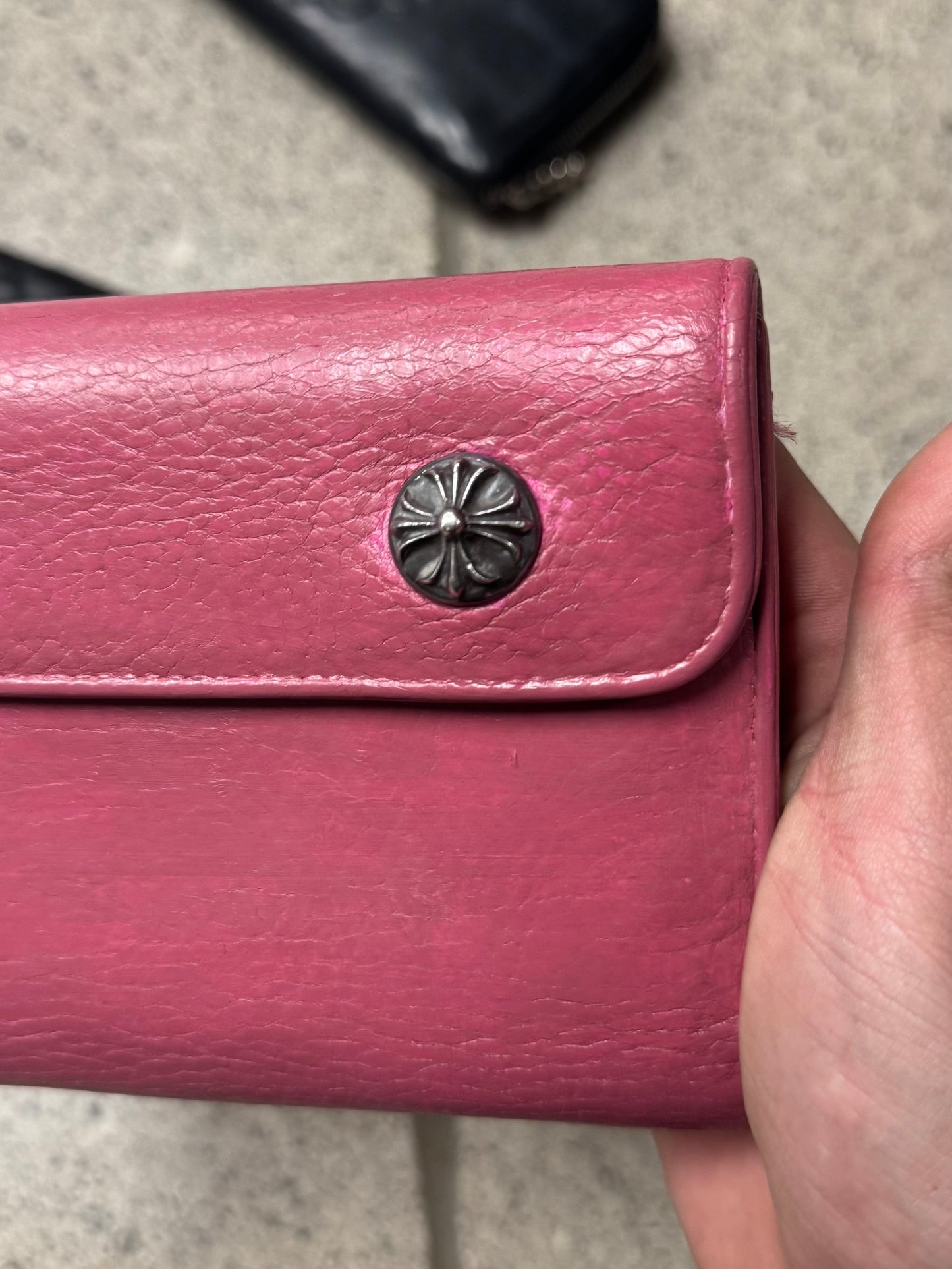 Chrome Hearts ‘Wave’ Pink Cross Button Long Wallet