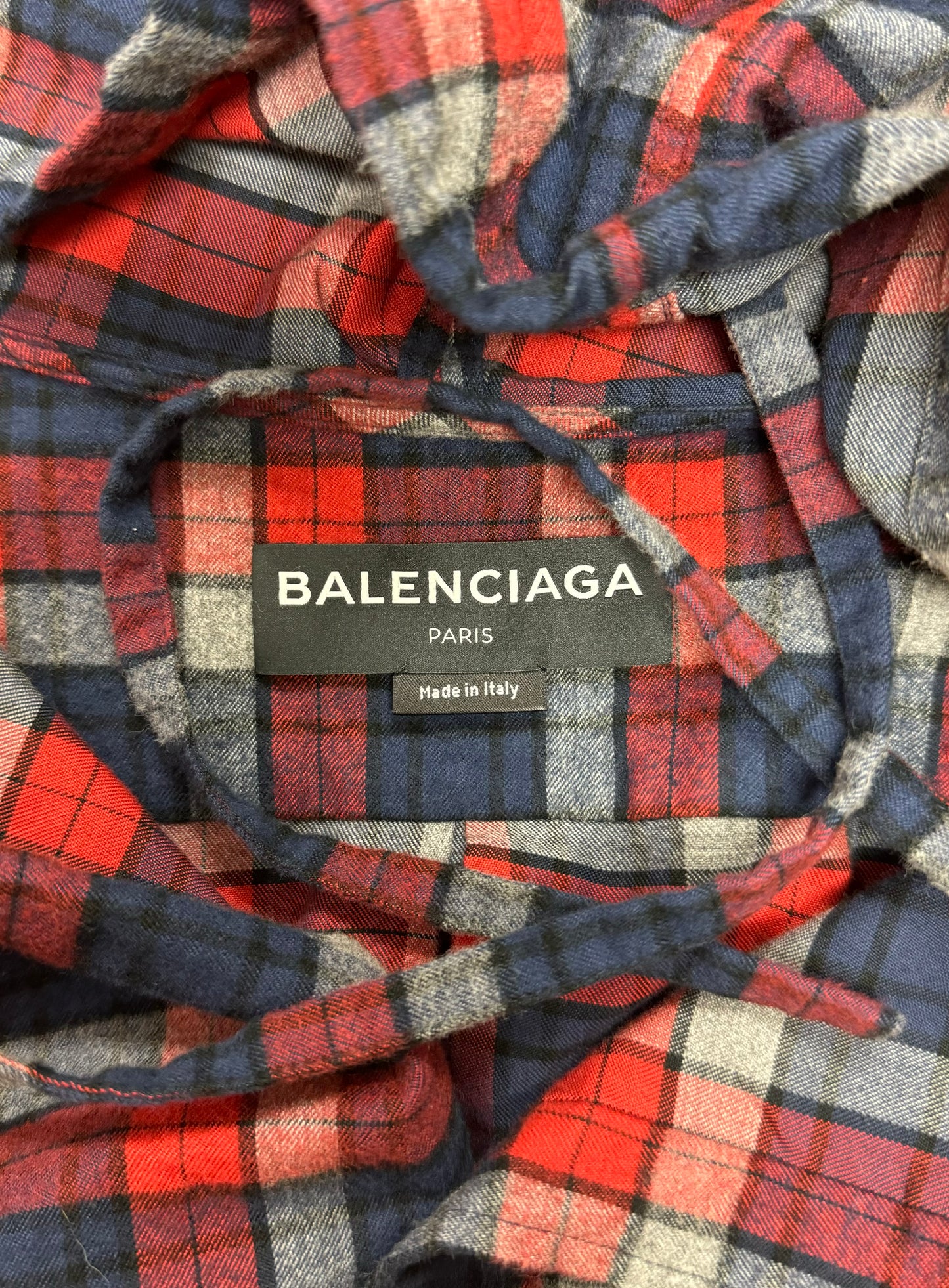 2017 Balenciaga Red/Blue Hooded Plaid Flannel