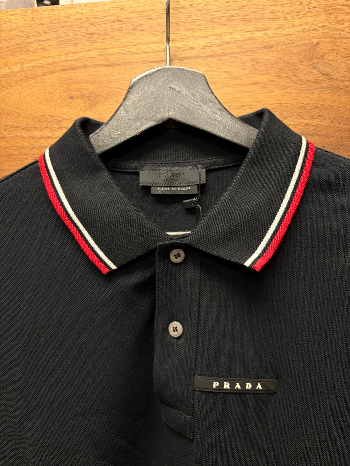 Prada ‘Sport Logo’ Black/Red Cotton Polo