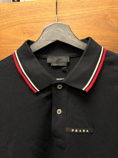 Prada ‘Sport Logo’ Black/Red Cotton Polo