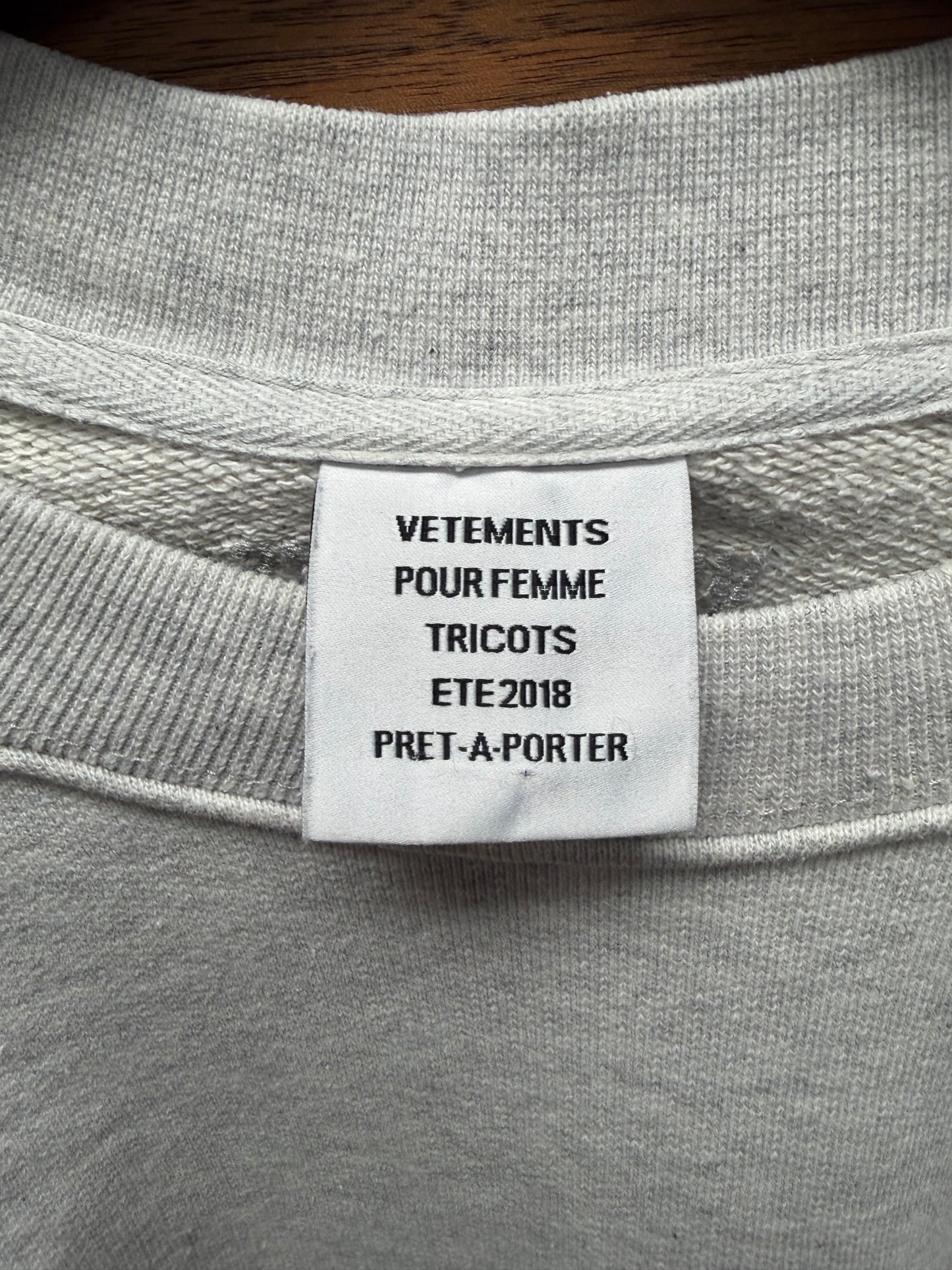 SS2018 Vetements ‘Unskinny’ Heather Grey Oversized Sweatshirt