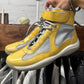 2000s Prada ‘Americas Cup’ Bike Yellow/Grey Patent Leather High Top Sneakers