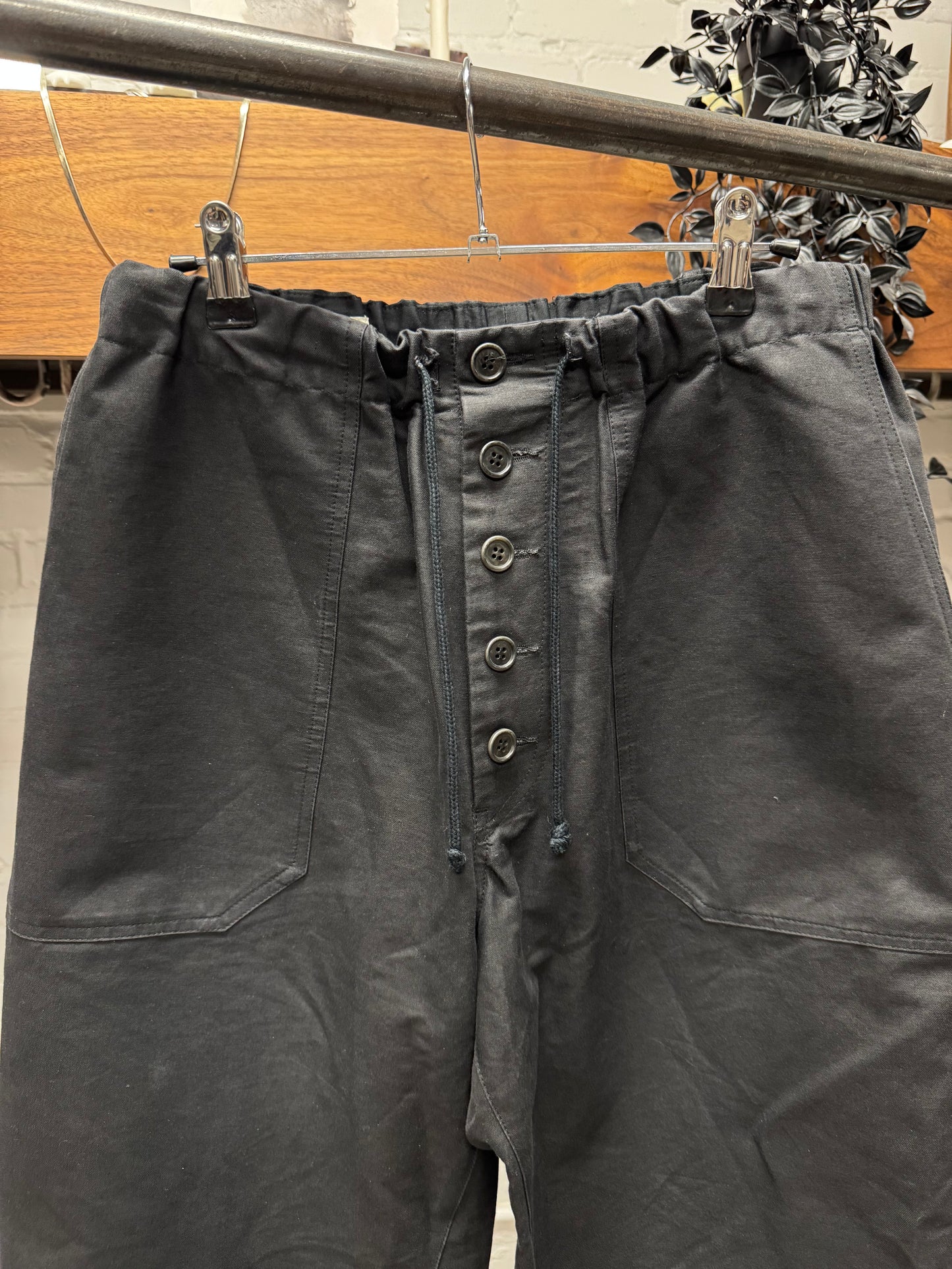 Dries Van Noten Wide Leg Black ‘Button Fly’ Drawstring Trousers