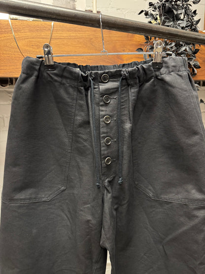 Dries Van Noten Wide Leg Black ‘Button Fly’ Drawstring Trousers