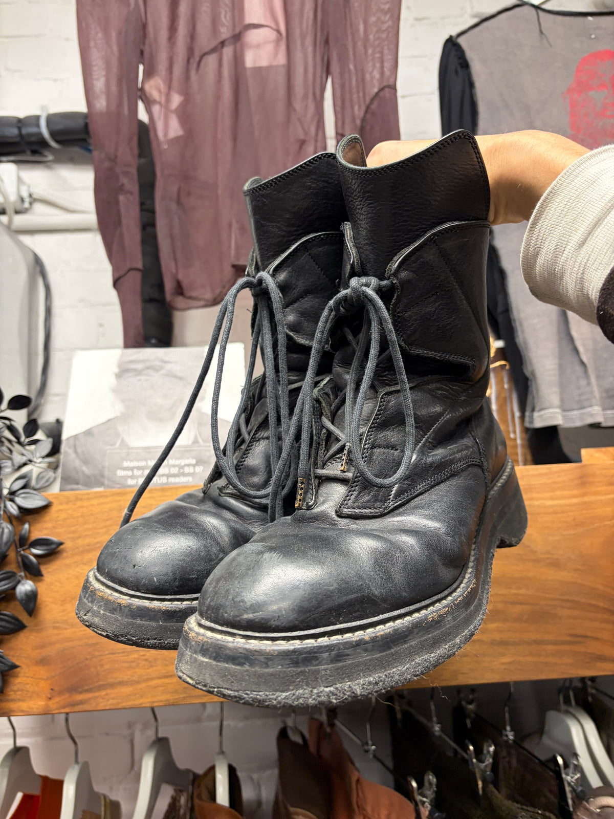 AW2014 Julius Black Object Dyed Horse Leather ‘Angel’ Combat Boots