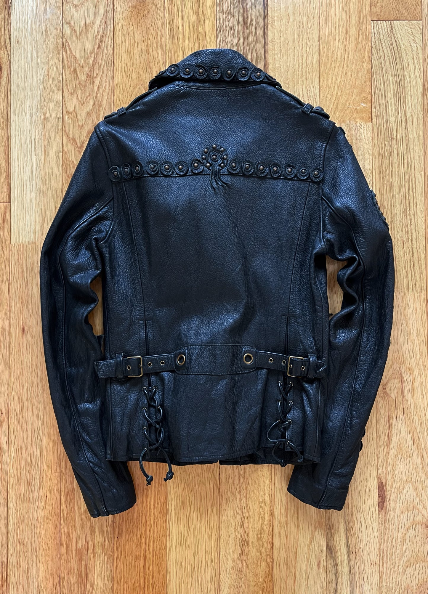 Share Spirit Studded Calfskin Leather Biker Jacket