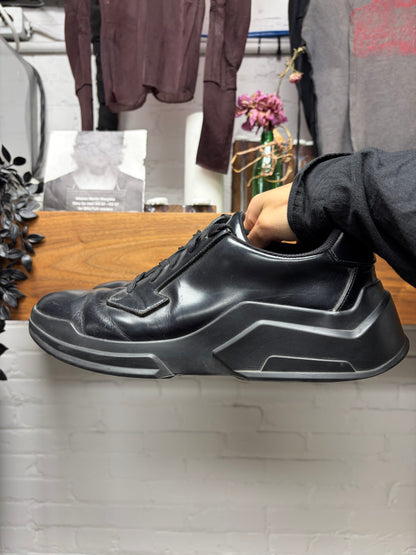 Prada ‘Stacked Sole’ Black Patent Leather Platform Low Top Sneakers