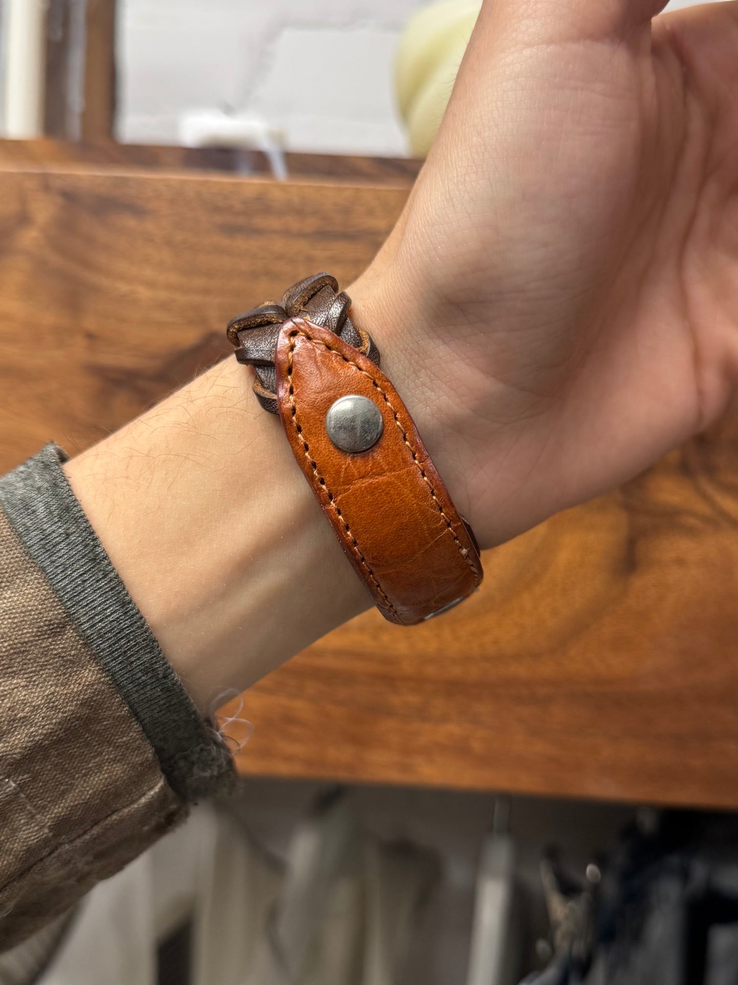 Maison Margiela ‘Braided’ Brown Leather Snap Bracelet