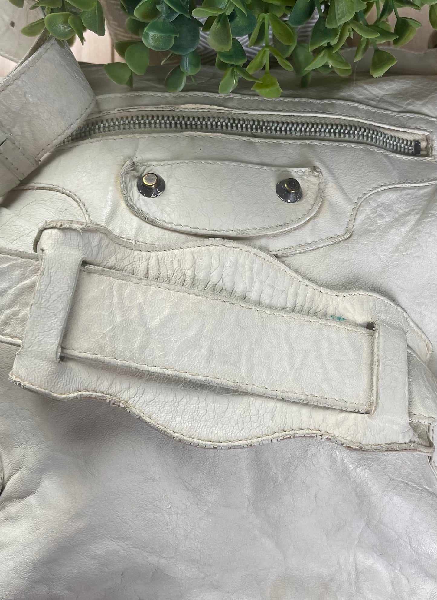 Balenciaga Crossbody Long Strap White Leather Bag