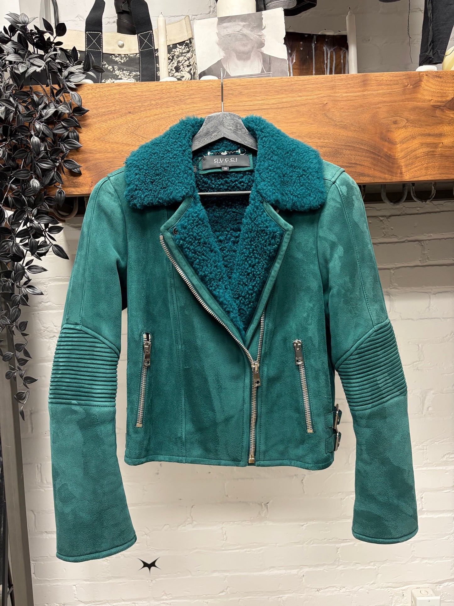 AW2014 Gucci by Frida Giannini Suede Biker Jacket with Shearing Interior