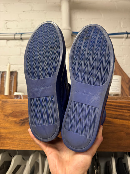 Balenciaga ‘Cote’ Pleated Blue Leather High Top Sneakers