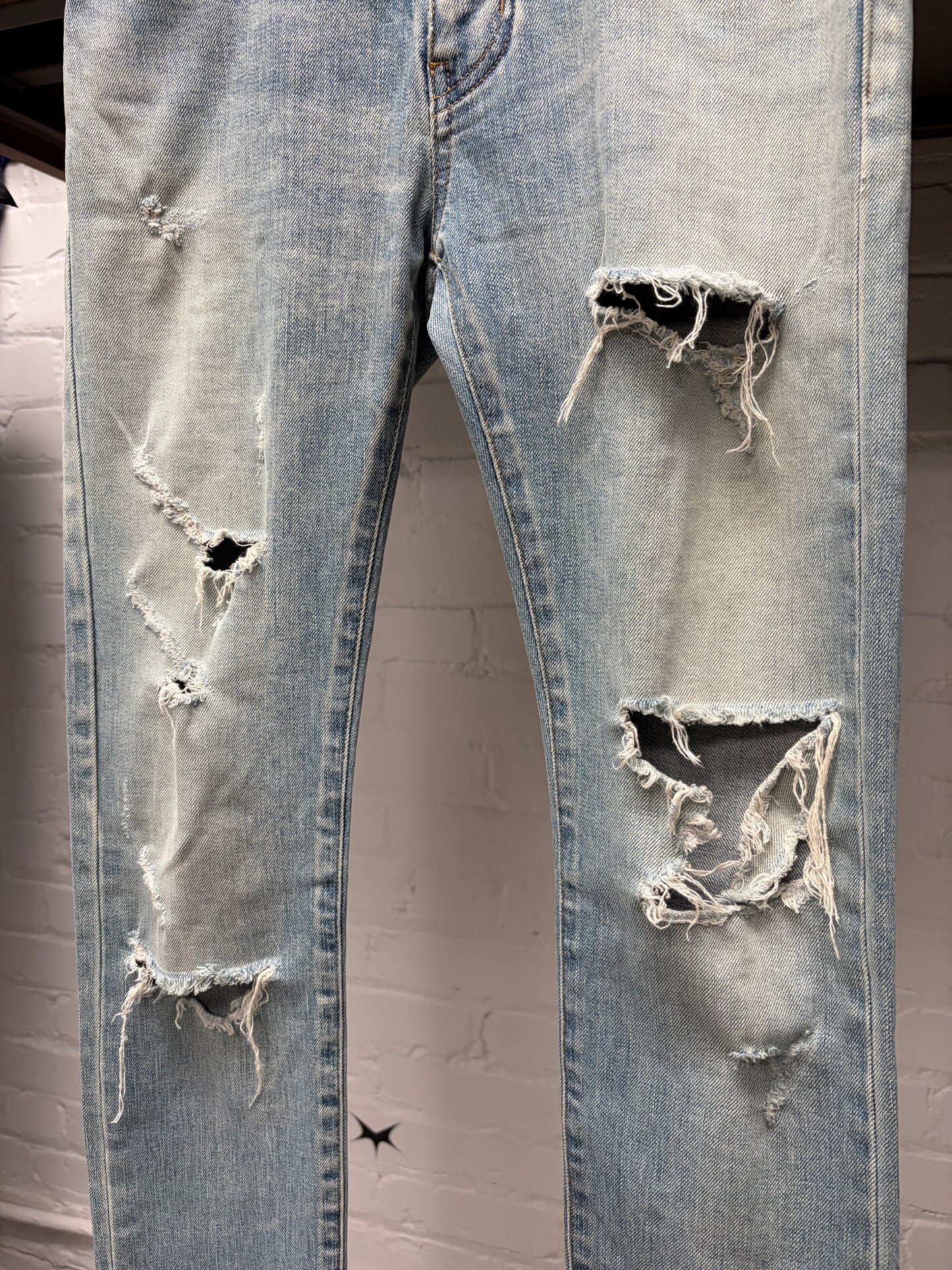 2016 Saint Laurent by Hedi Slimane ‘Black Chain’ Light Wash Distressed ‘D02’ Skinny Jeans