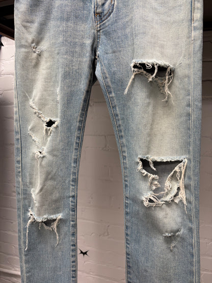 2016 Saint Laurent by Hedi Slimane ‘Black Chain’ Light Wash Distressed ‘D02’ Skinny Jeans