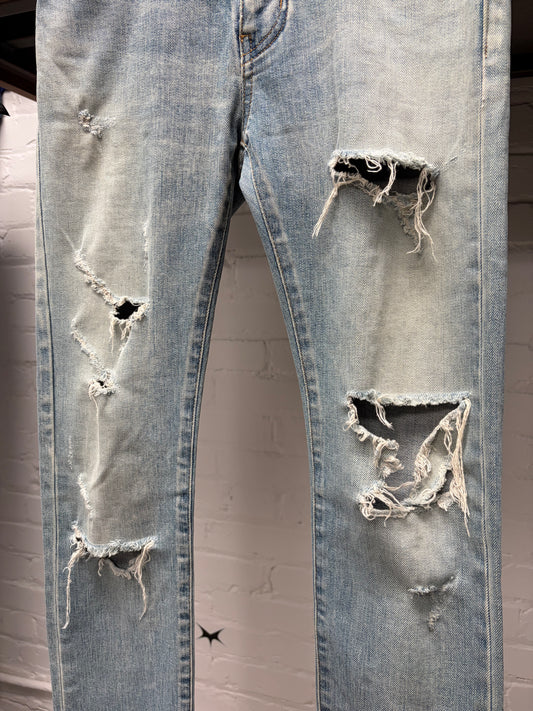 2016 Saint Laurent by Hedi Slimane ‘Black Chain’ Light Wash Distressed ‘D02’ Skinny Jeans