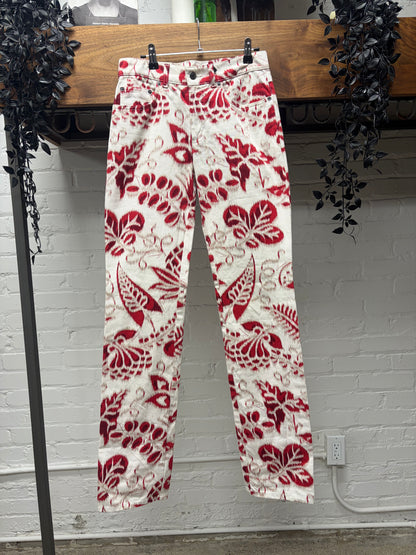 SS2000 Gucci by Tom Ford Floral Patterned Red/White Straight Leg Denim