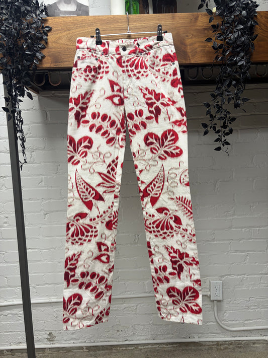 SS2000 Gucci by Tom Ford Floral Patterned Red/White Straight Leg Denim