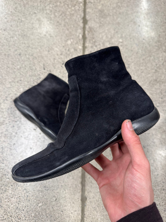 2000s Prada Sport Suede Zip Up Ankle Boots