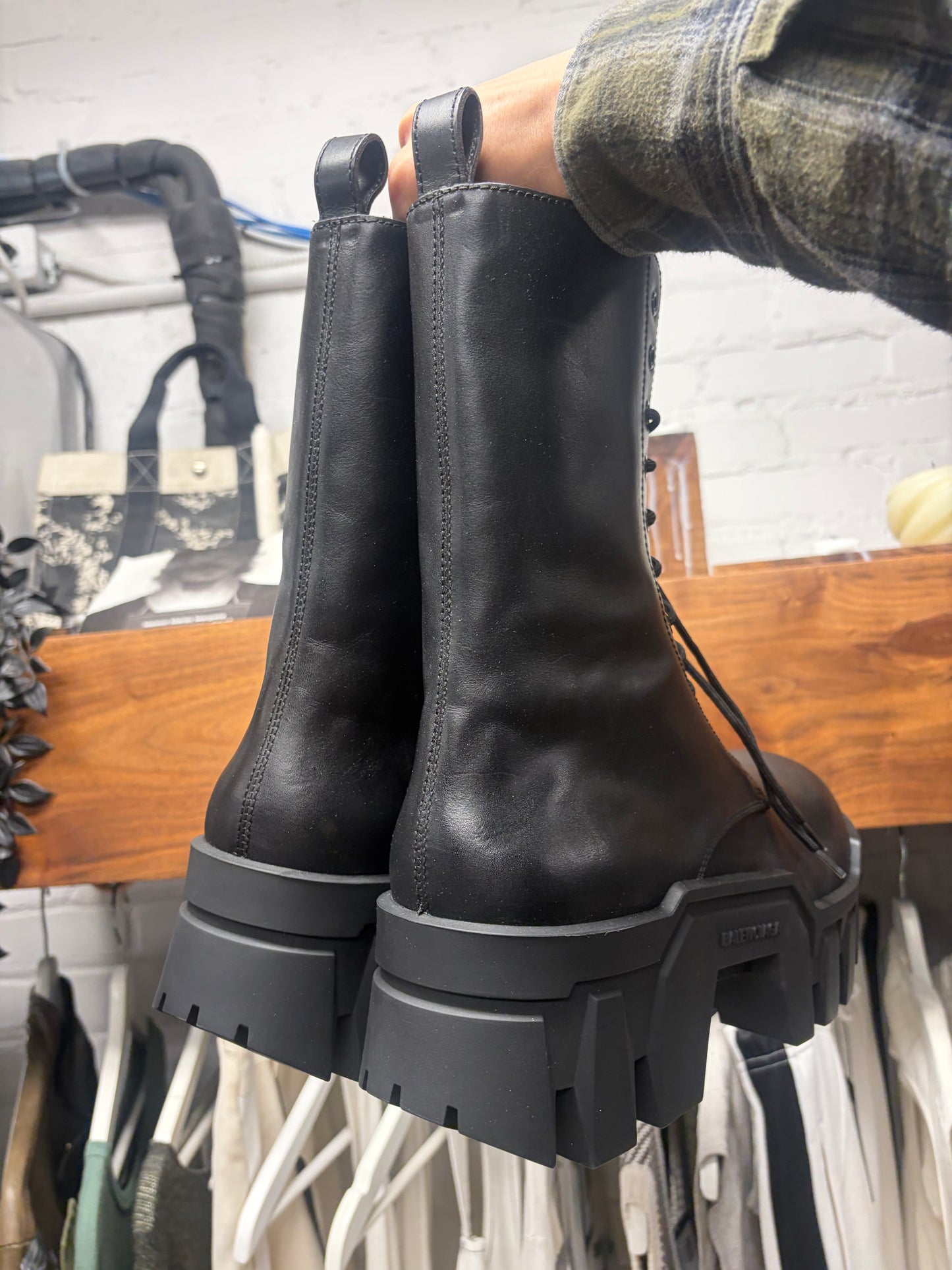 Balenciaga ‘Bulldozer’ Black Patent Leather Platform Sole Boots