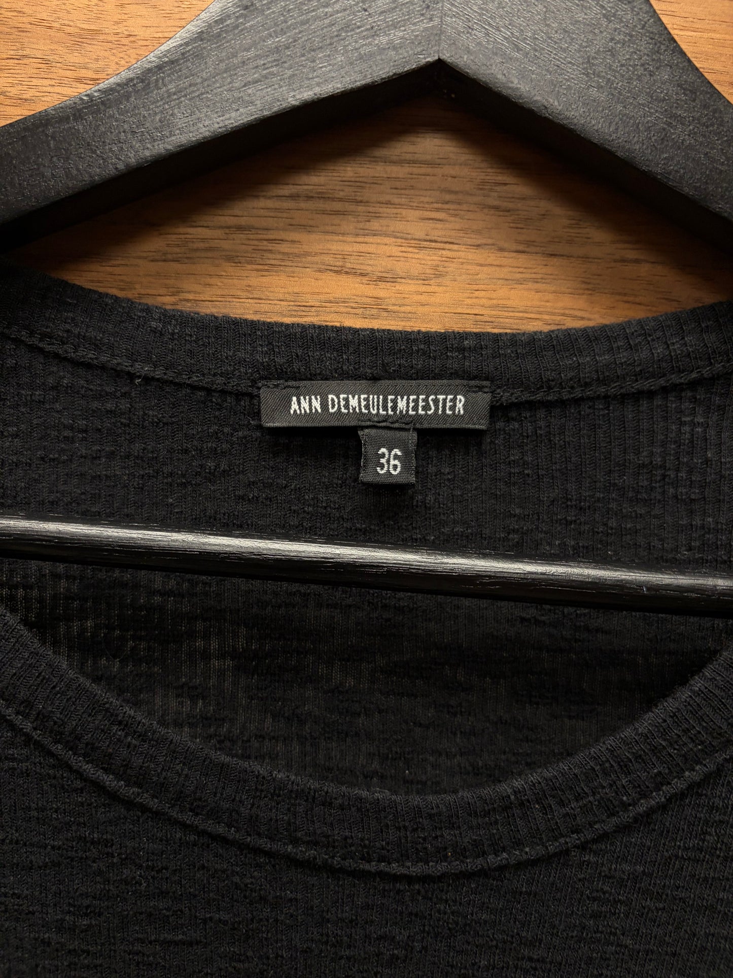 Ann Demeulemeester Ruched Sleeve Ribbed Cotton Black Shirt