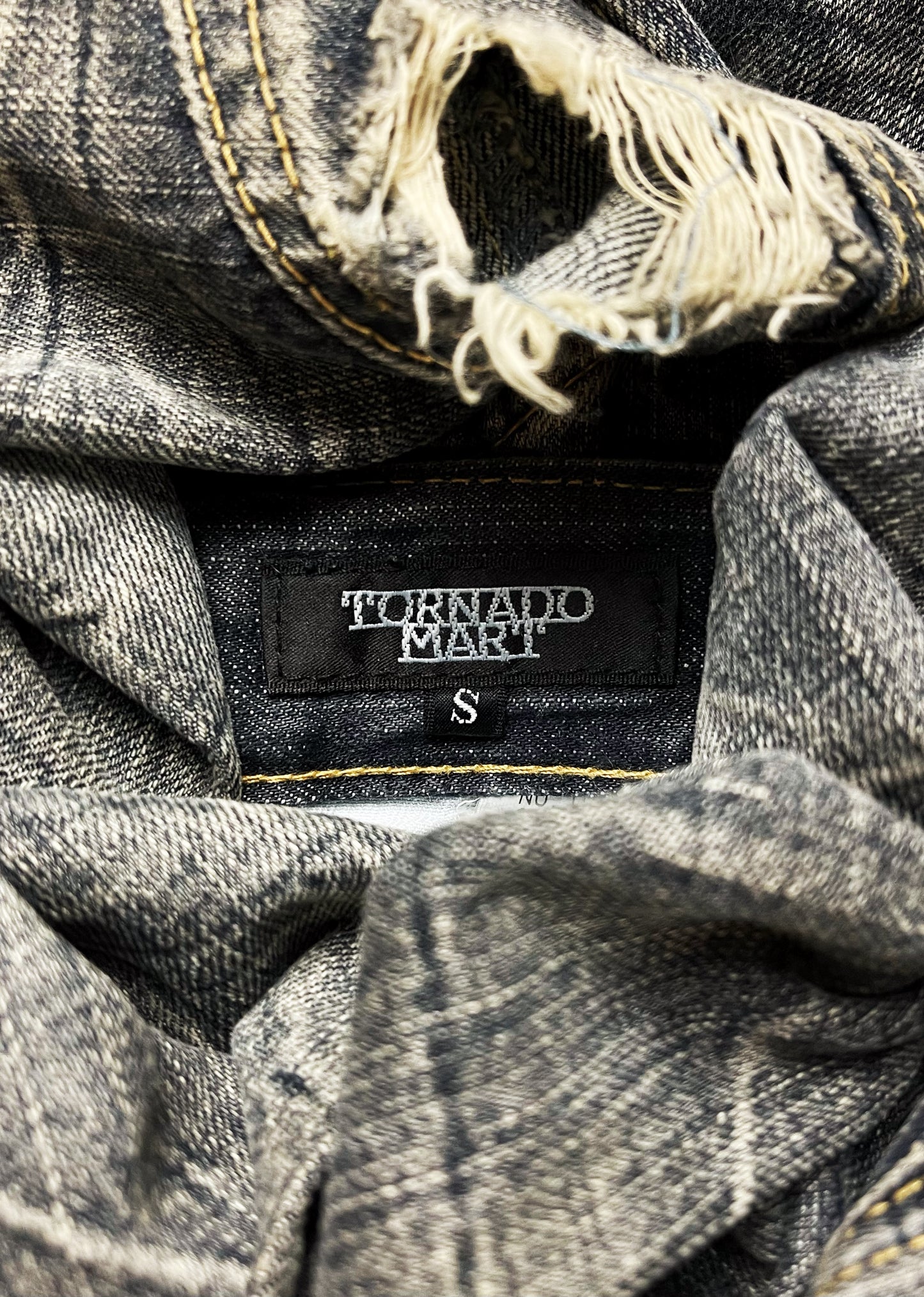 2000s Tornado Mart Distressed Flared Leg Grey Washed Denim.