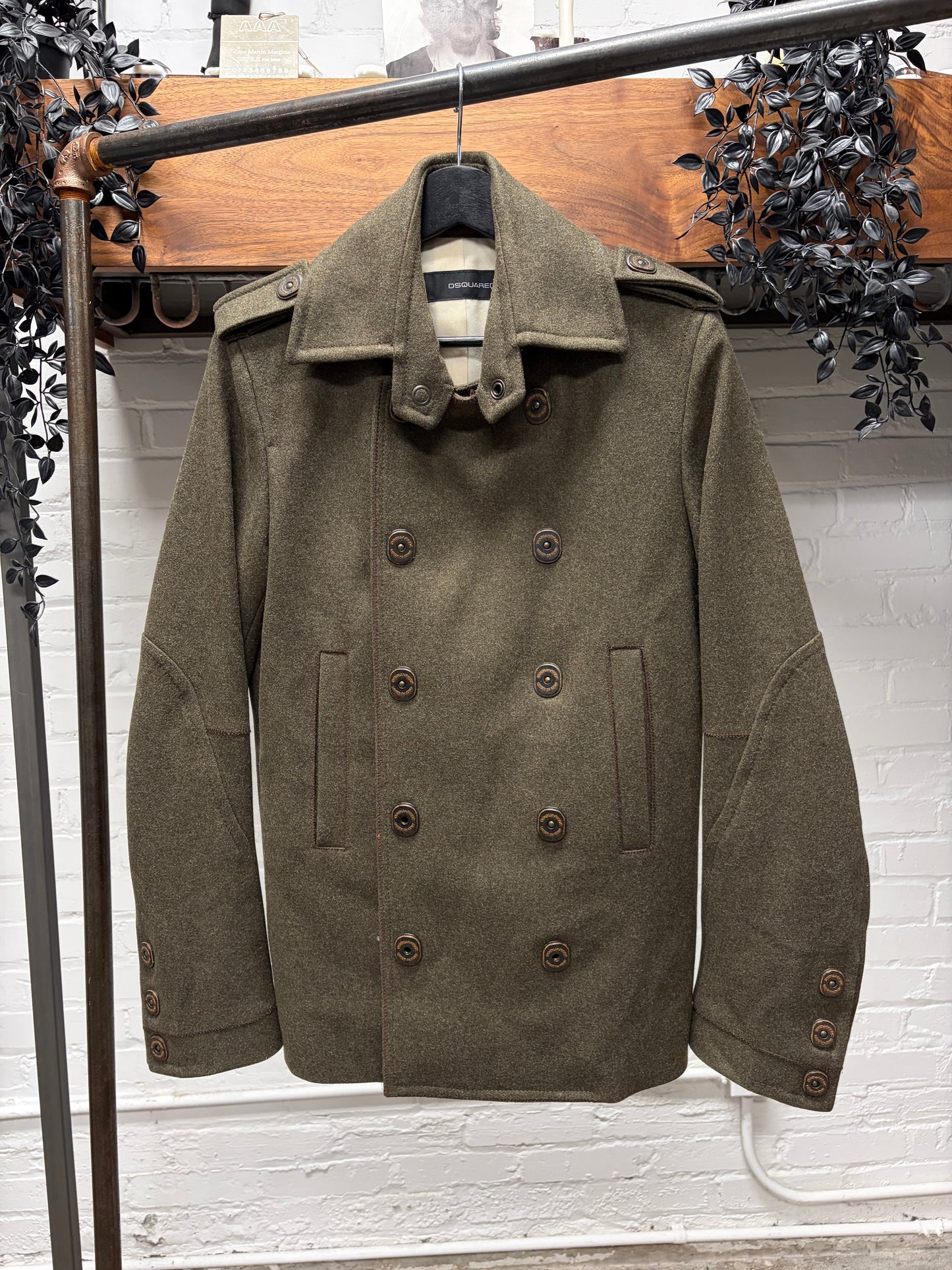 2000s Dsquared2 Heavy Wool Military Green Coat