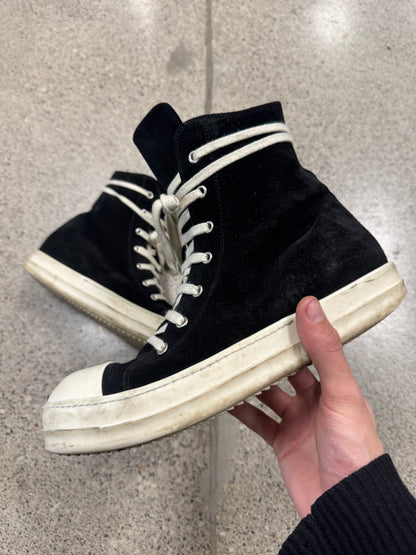 Rick Owens DRKSHDW Black Velour ‘Ramones’ High Top Sneakers