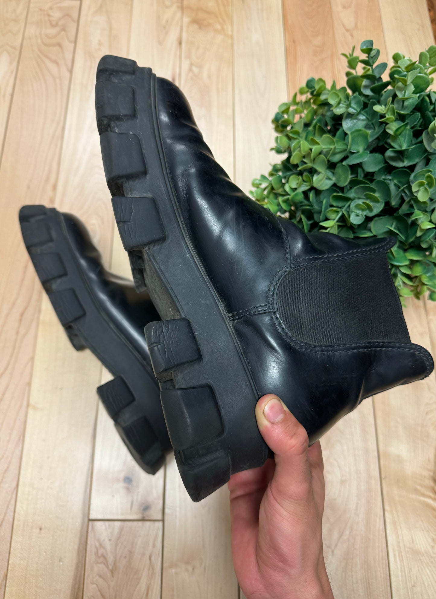 Prada ‘Monolith’ Black Calfskin Leather Boots