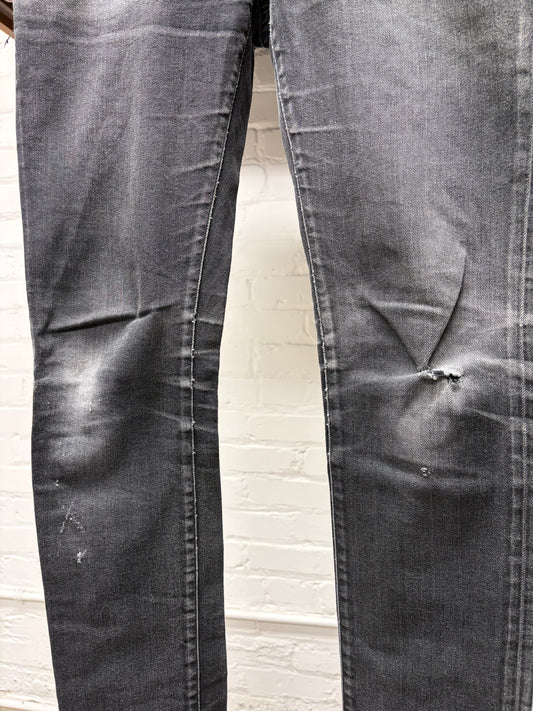 Saint Laurent ‘D03’ Washed Black Repaired Black Skinny Jeans
