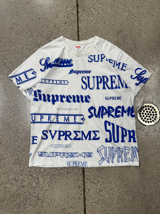 AW2020 Supreme Multi-Logo White/Blue Logo T-Shirt