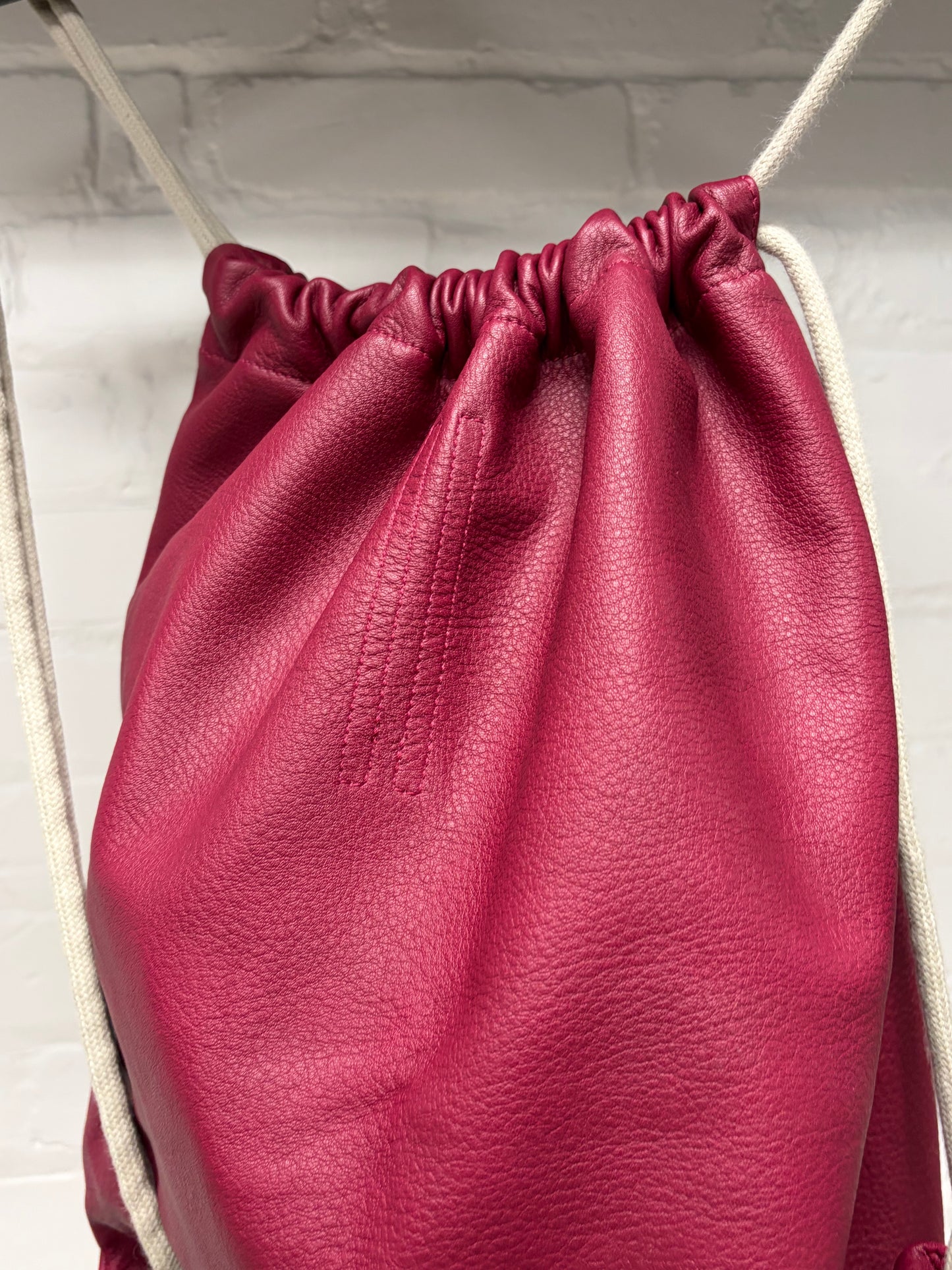 SS2023 Rick Owens ‘Edfu’ Fuchsia/Pink Leather Drawstring Backpack
