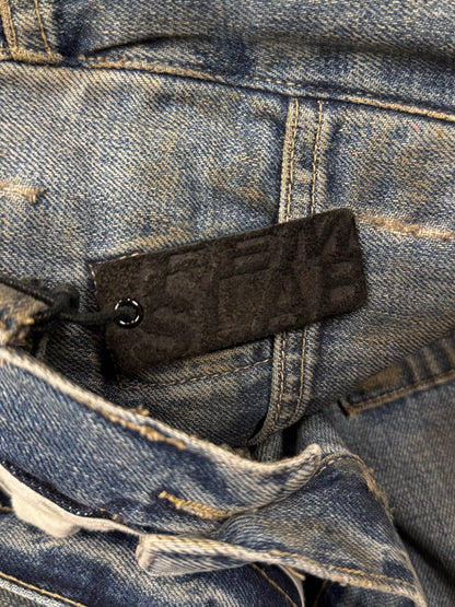 2000s Rick Owens ‘Slab’ Dirt Wash Blue Bootcut Denim